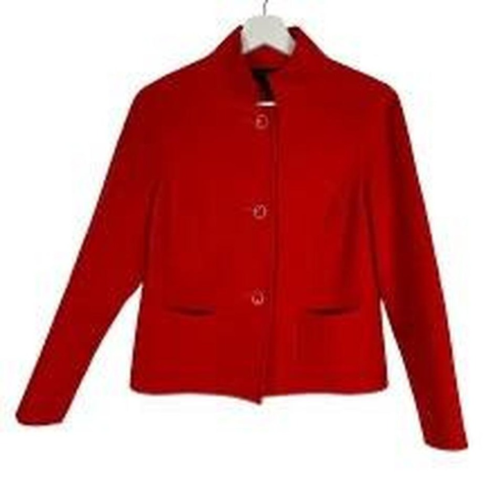Talbots red wool blend jacket with button front and pockets. Size: 2